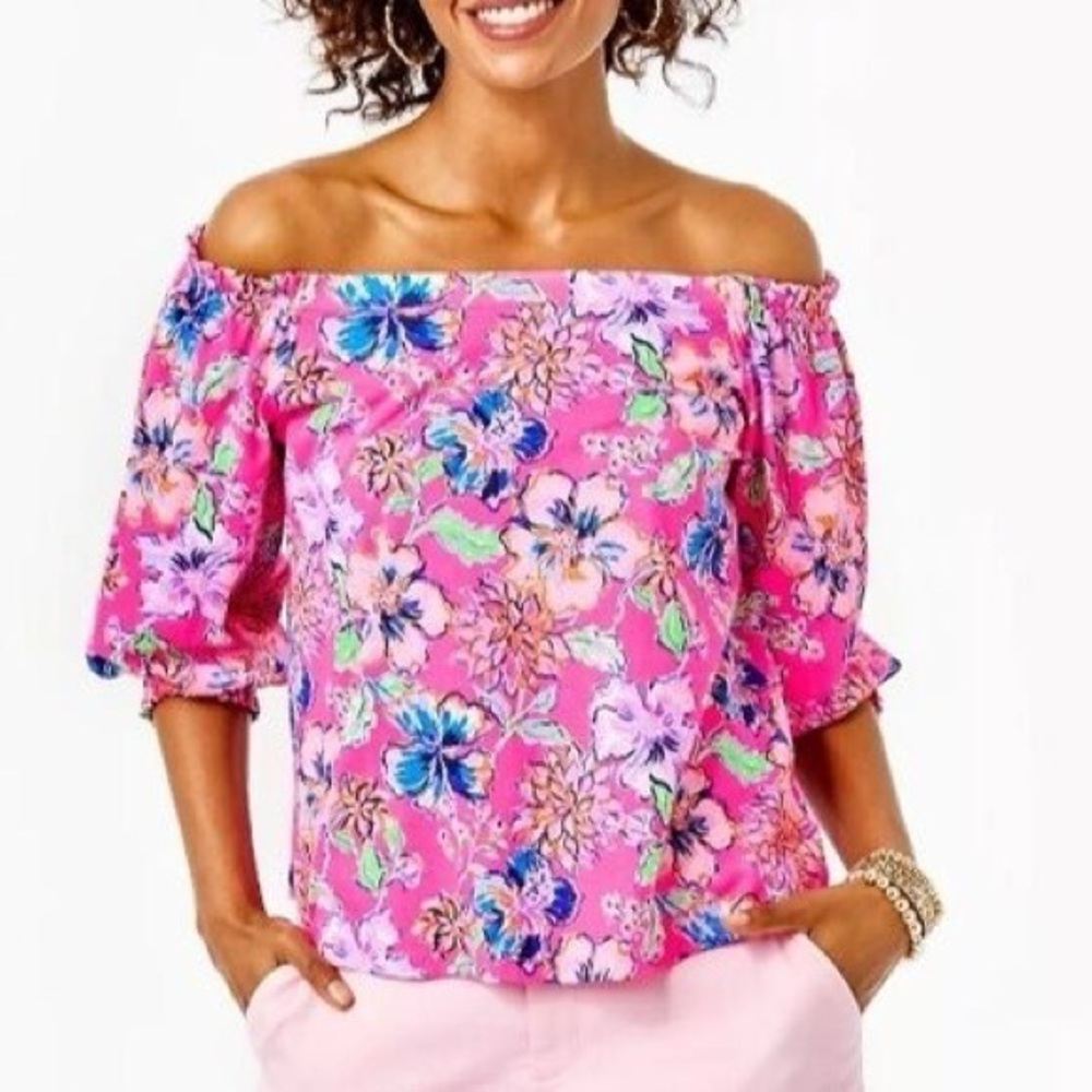 NWT Lilly Pulitzer Lessa Pink Floral Off Shoulder Top - XL